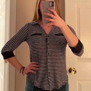 Striped Button Down Collared Top